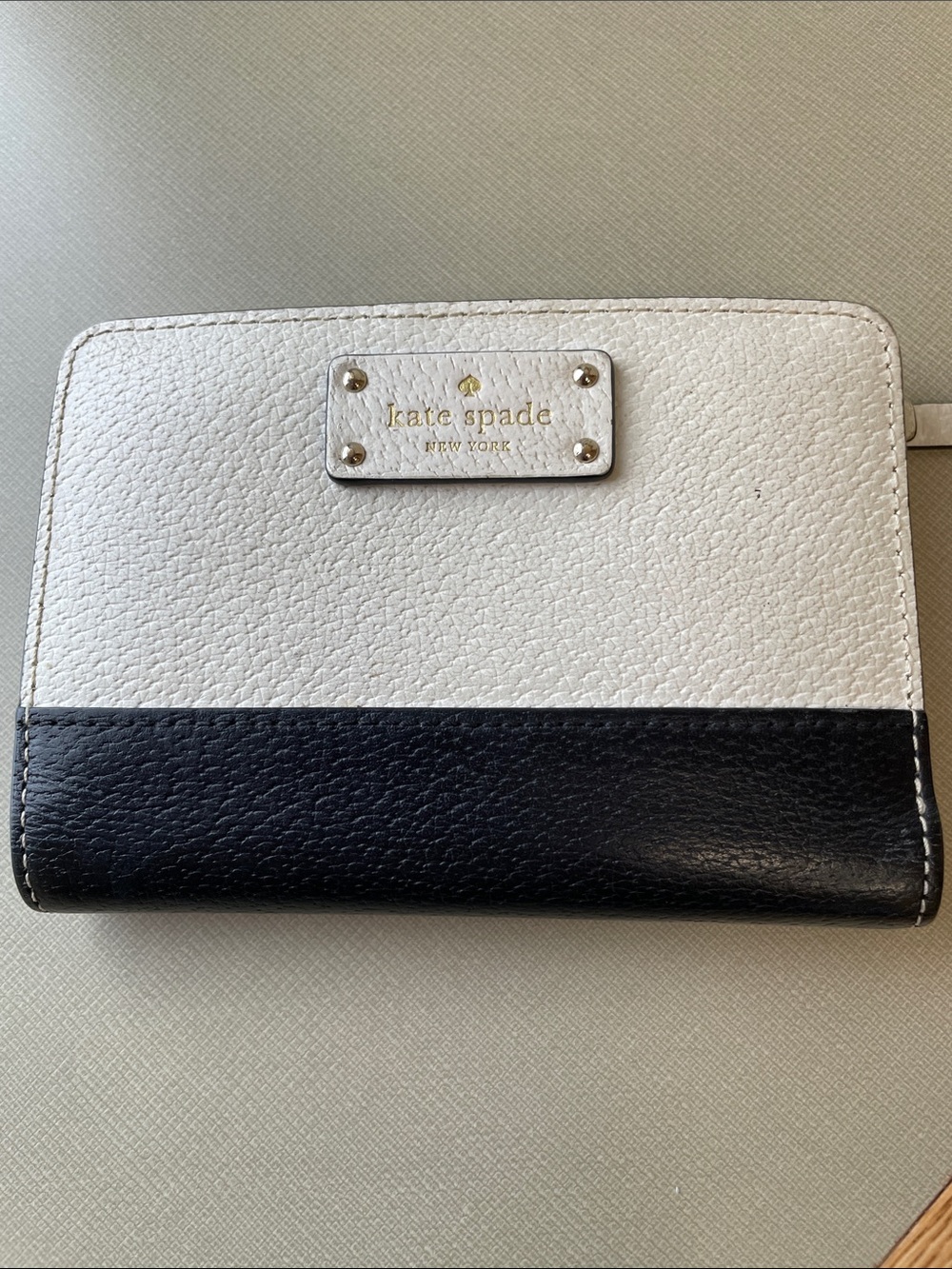 kate spade Two-Tone Ivory and Black Cameron Street Pebbled Leather Wallet